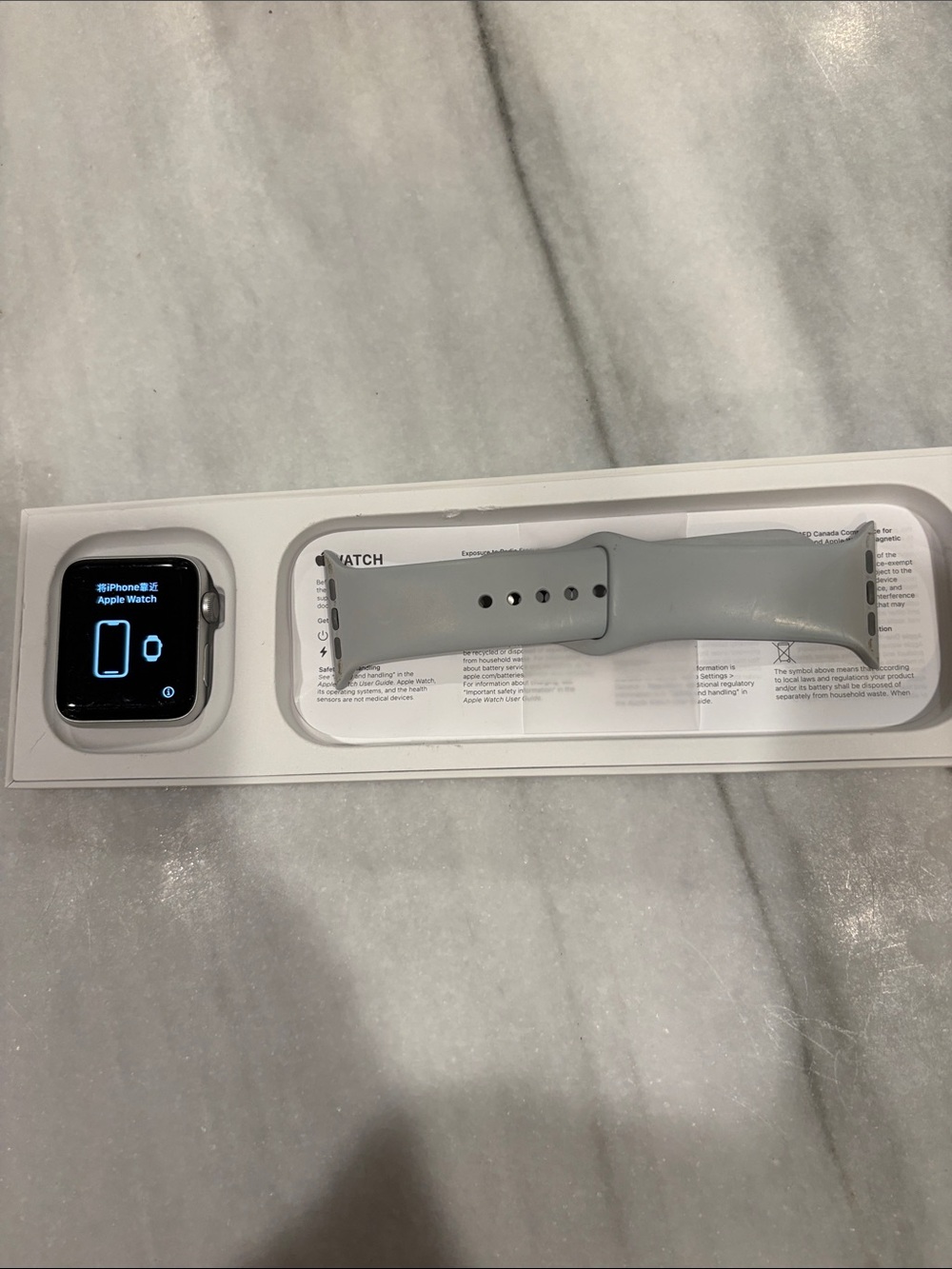 Apple Watch Silver Case with Light Gray Sport Band